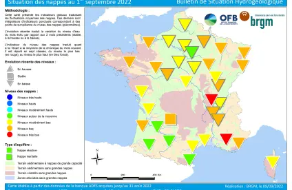 Carte de France de la situation des nappes au 1er septembre 2022.