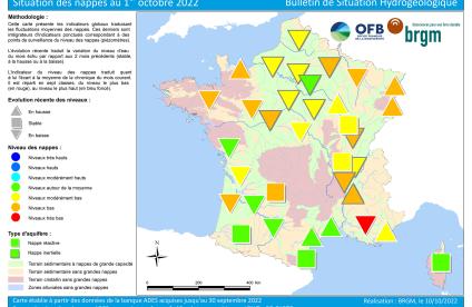 Map of aquifer levels in France on 1 October 2022.
