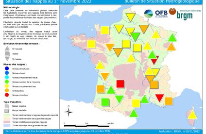 Carte de France de la situation des nappes au 1er novembre 2022.
