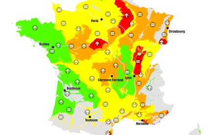 Map of aquifer levels in France on 1 April 2023