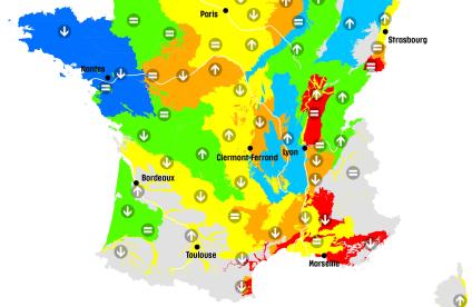 Map of groundwater levels in France on 1 May 2023.