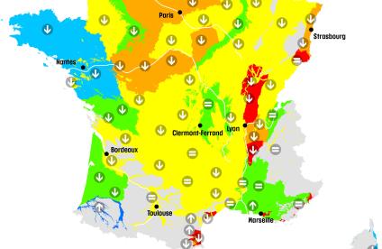 Map of groundwater levels in France on 1 July 2023.
