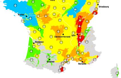 Map of aquifer levels in mainland France on 1 September 2023.