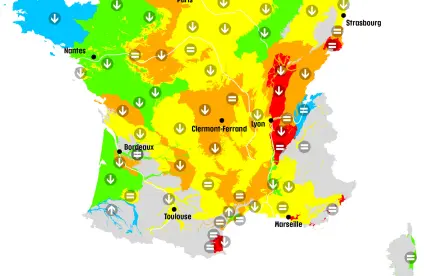 Carte de France hexagonale de la situation des nappes d'eau souterraine au 1er octobre 2023.