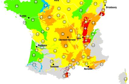 Carte de France hexagonale de la situation des nappes d'eau souterraine au 1er novembre 2023.