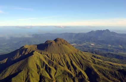 Aerial view of the summit of Mount Pelée and the Pitons du Carbet 