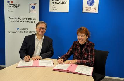 Le 24 janvier 2024, Sylvain Waserman, président-directeur général de l'ADEME, et Catherine Lagneau, présidente-directrice générale du BRGM, ont signé le nouvel accord de partenariat entre les deux organismes.