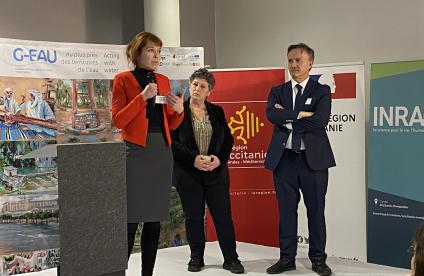 Le 17 janvier 2024, Catherine Lagneau, PDG du BRGM, a participé à l'inauguration du nouveau bâtiment Hydropolis La Valette à Montpellier, aux côtés des autres tutelles de l'UMR G-eau : l'Inrae, le Cirad, l'IRD, AgroParisTech et l'Institut Agro Montpellier.