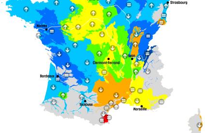 Map of aquifer levels in mainland France on 1 February 2024.