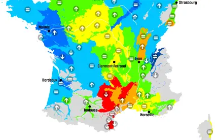 Carte de France hexagonale de la situation des nappes d'eau souterraine au 1er mars 2024.