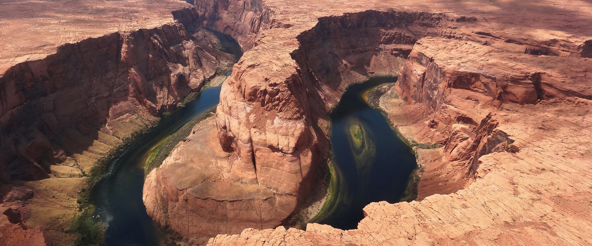 Plane flight over Lake Powell and the Colorado River, United States