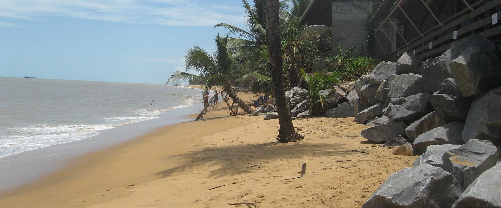 View of coastal erosion along the beaches at Rémire-Montjoly, French Guiana