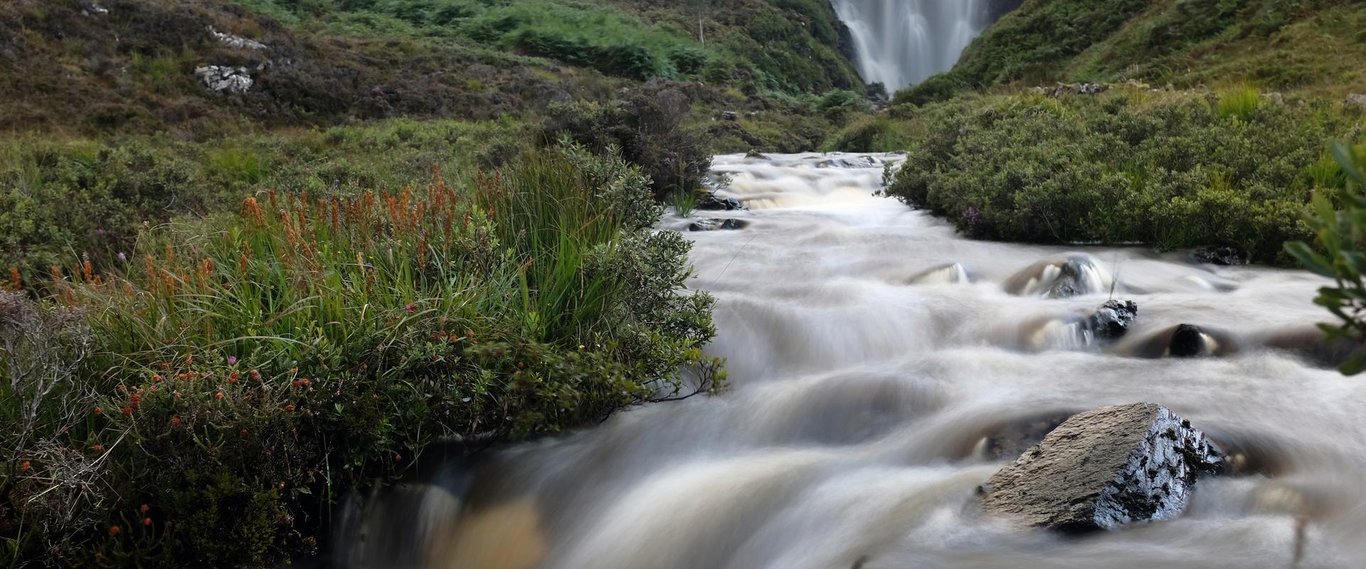 Waterfall and river with motion effect, Scotland