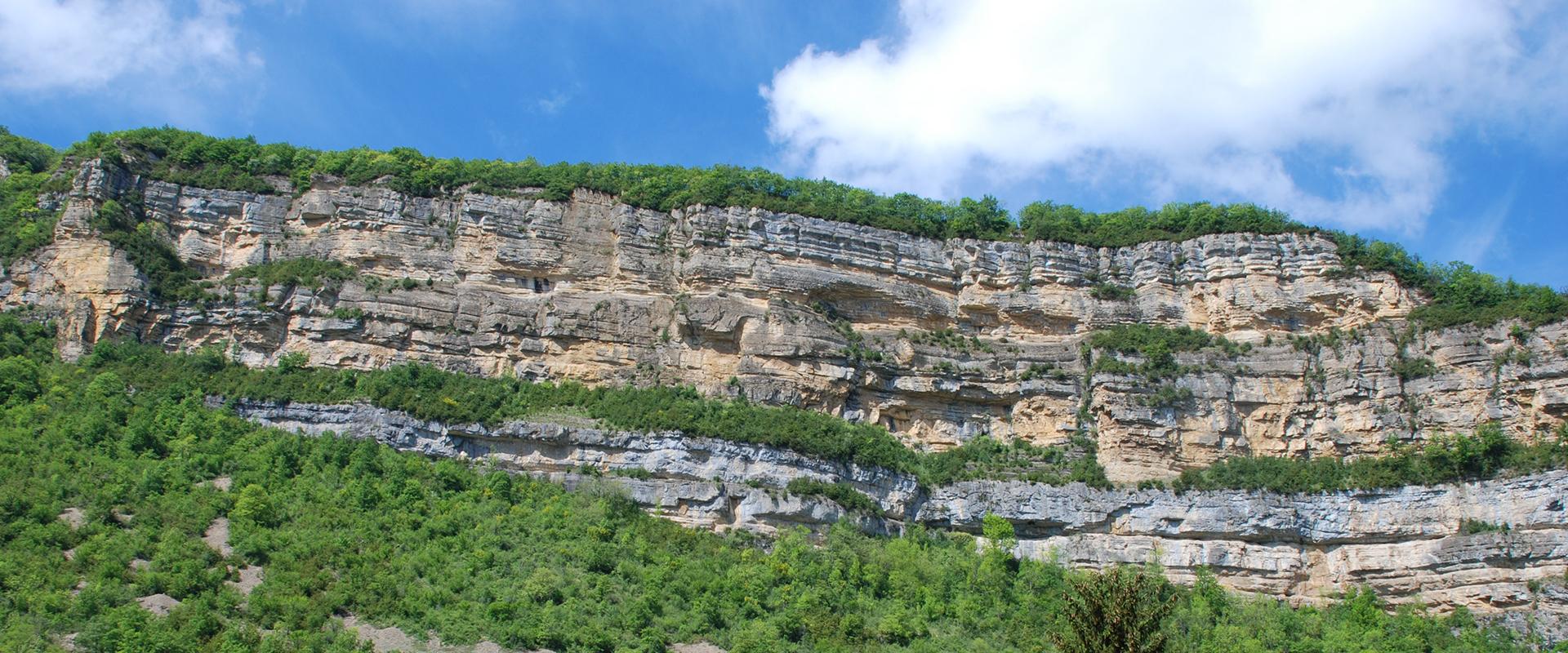 Paroi calcaire dominant la vallée de l’Albarine, Ain