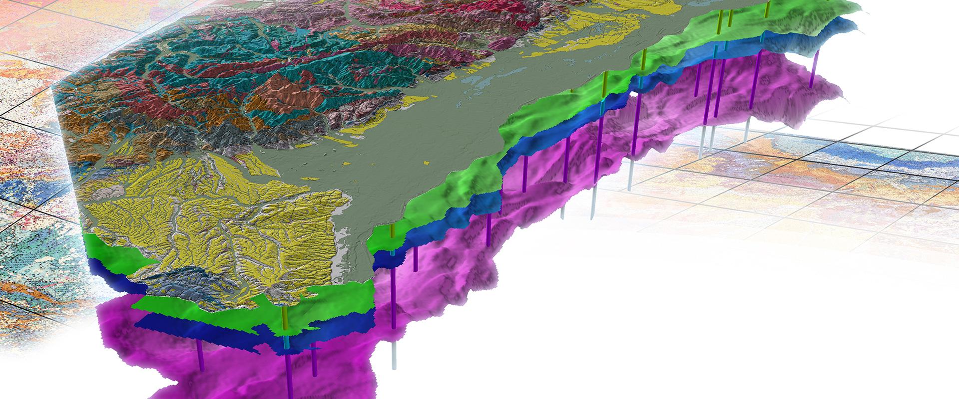 3D-view towards the south-west of the Alsace Plain and the Vosges range as part of the Vosges-Rhine Graben demonstrator for the French Geological Reference Platform
