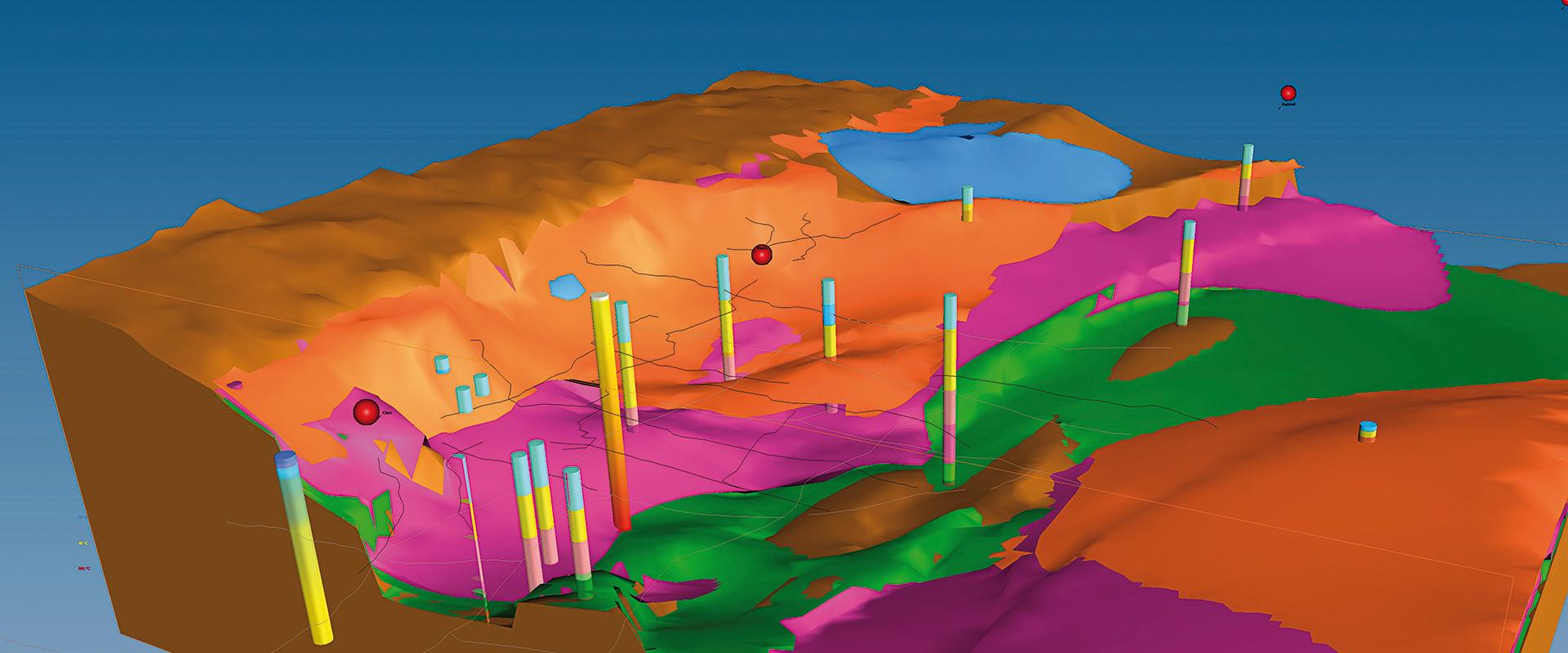 Stripped-down display from the 3D geological model of the Limagnes d’Auvergne area