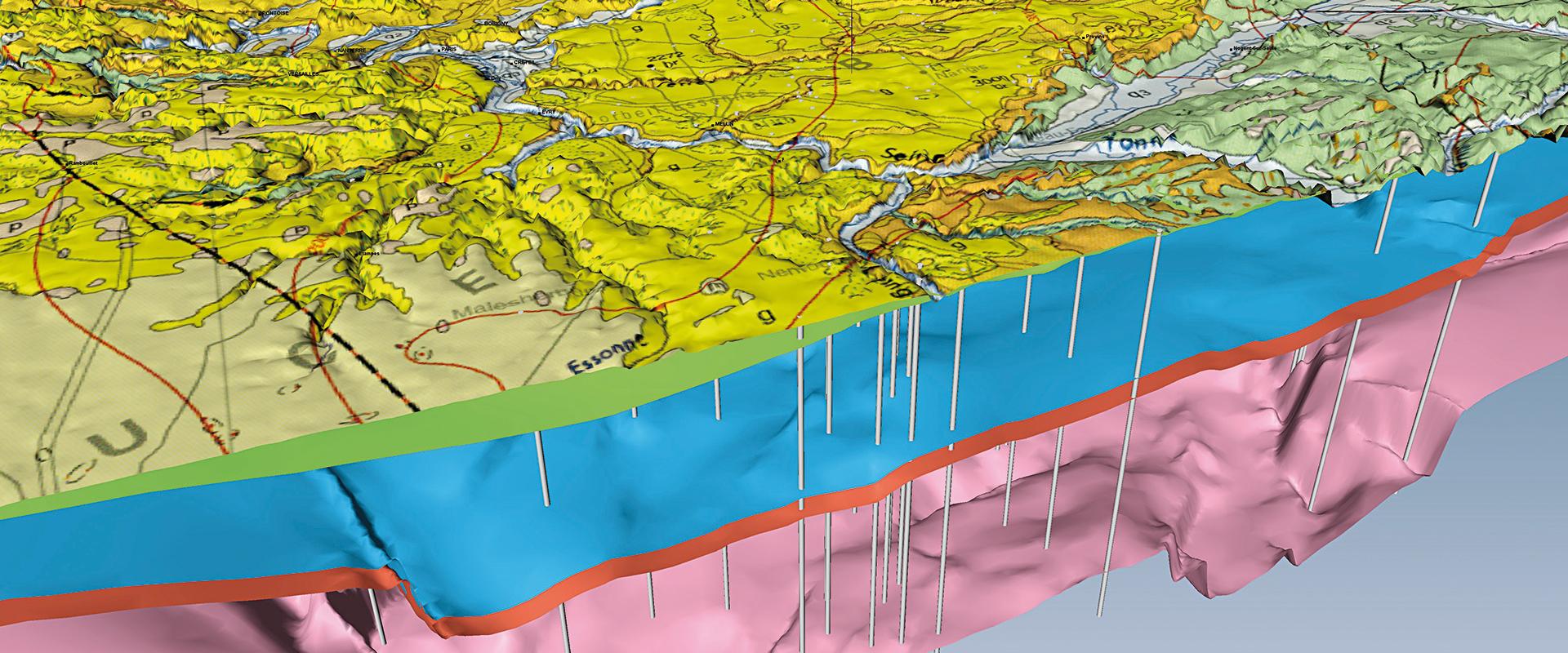 Un extrait du modèle géologique 3D du Bassin de Paris