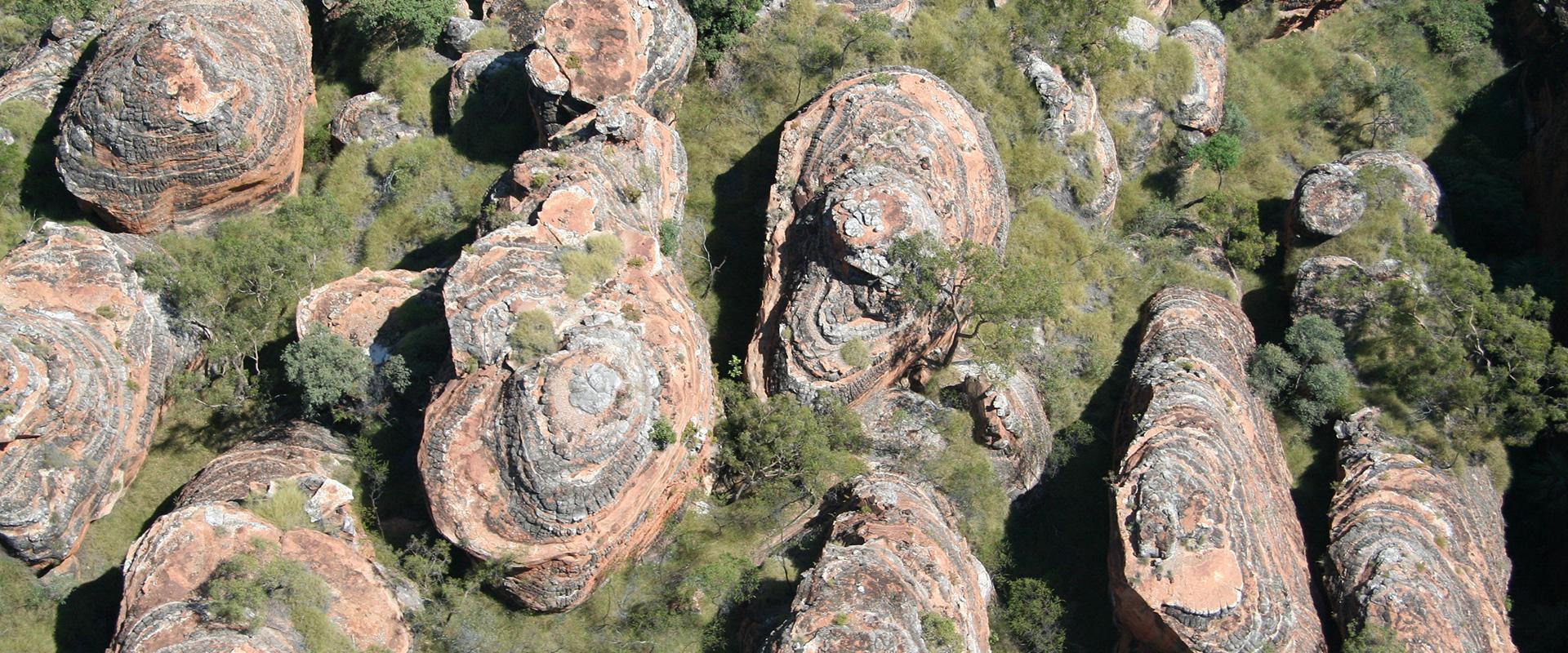 Aerial view of the sandstone of the Bungle Bungle range, Australia