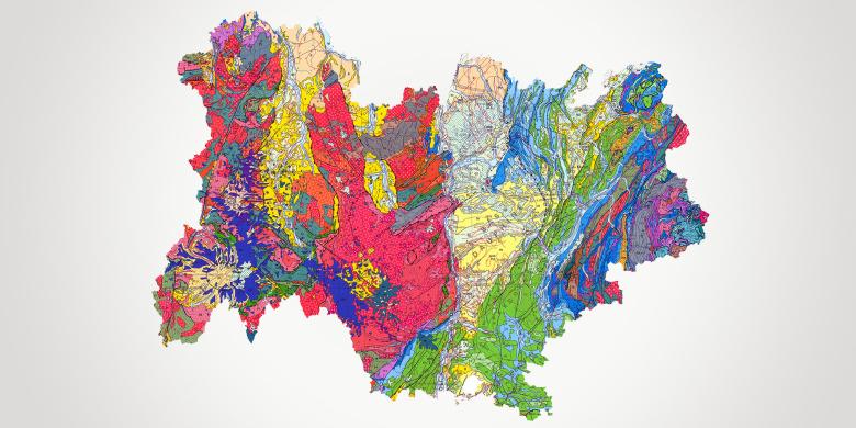 Geological map of Auvergne-Rhône-Alpes