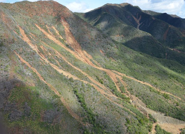 Scarring from the November 2016 landslide and mud slips in Houailou municipality (New Caledonia). 