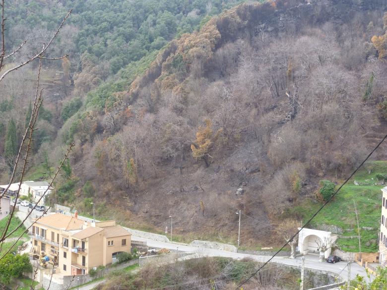 Sur-aléa mouvement de terrain post incendie menaçant une habitation à Cervione