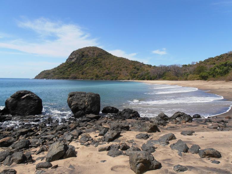 Mayotte’s lagoon with the Saziley headland, a lava dome known as the “Crocodile’s Head”