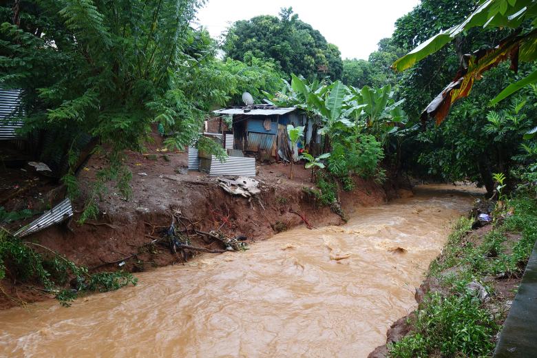 A landslip caused by flooding in Mayotte