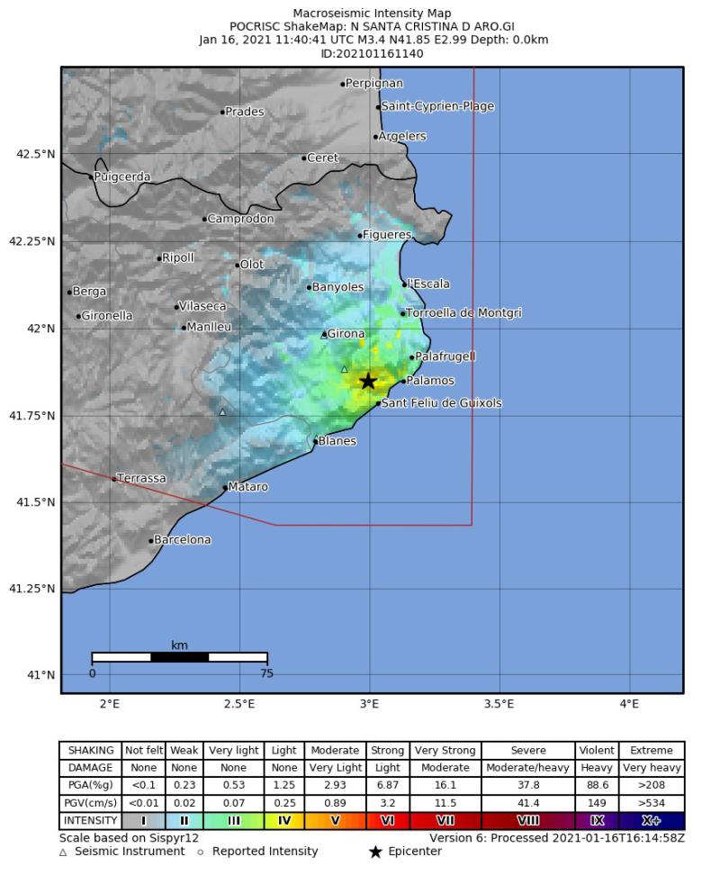 Automatic macroseismic intensity map of the 16 January 2021 earthquake in the Girona area