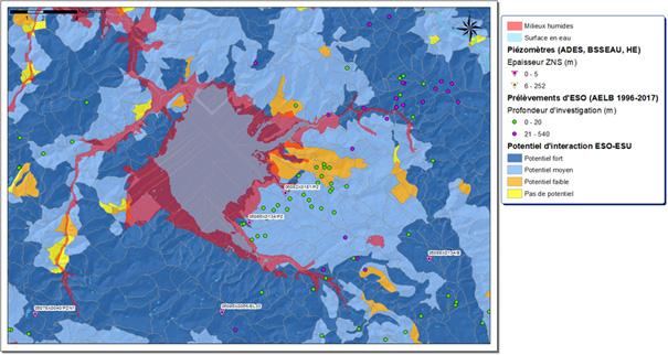 Cartographie du potentiel d’interaction entre eaux souterraines et eaux de surface (zone humide du lac de Grand Lieu, département 44, 2019). 