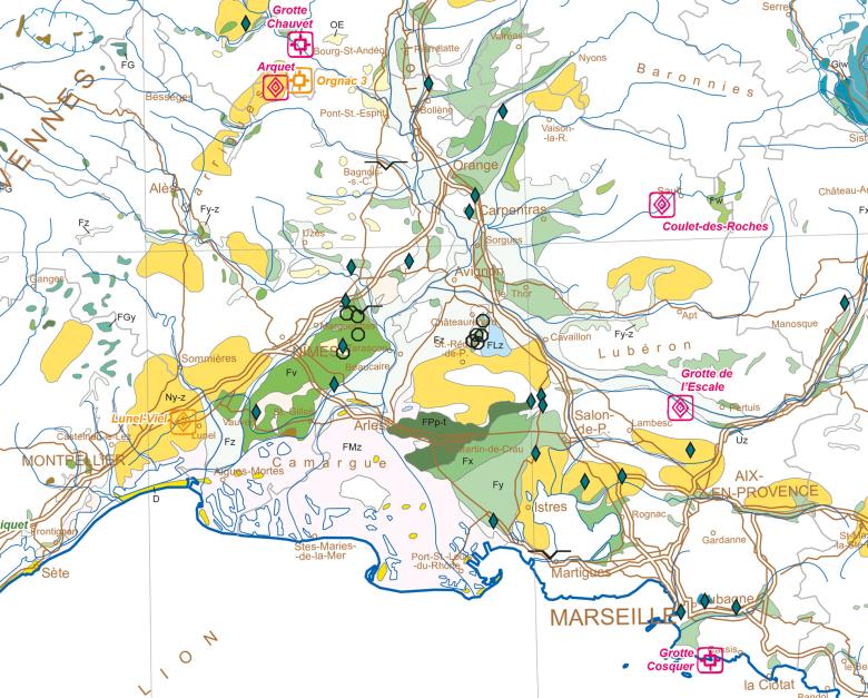 Geological map of the Quaternary on a scale of 1:1,000,000 – close-up of part of south-east France