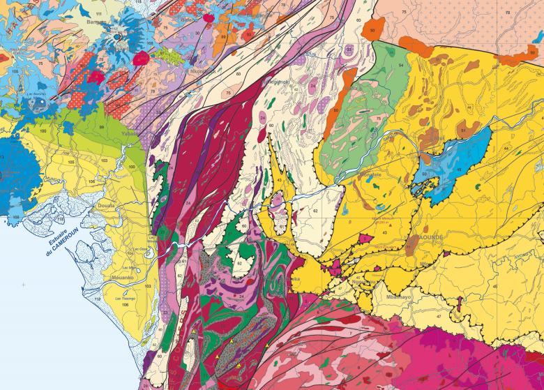 Extract from the 1:1,000,000 geological map of Cameroon. This type of geoscientific data is published on the new SIGM data portal (sigm.minmidt.cm), which contains almost 1000 documents, including the geological, geochemical and geomaterial maps produced during the Cameroon project.