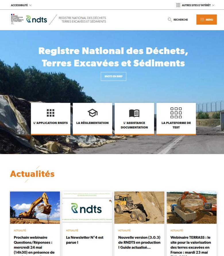 The website to assist stakeholders in the sectors concerned by the National Register of Waste, Excavated Soil and Sediments (RNDTS).