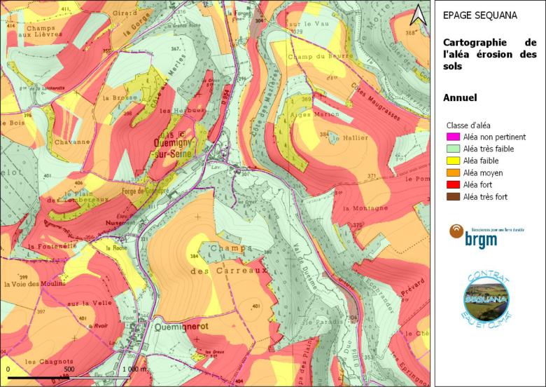 Cartographie raster de l’aléa érosion annuel (Quemigny-Poisot, 2021). 